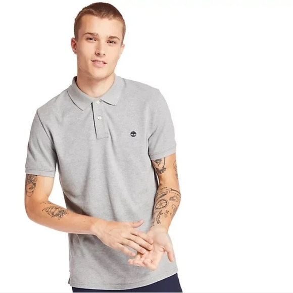 🆕Timberland | Men's Millers River Pique Grey Polo Shirt Regular Fit Size Medium - Picture 1 of 8